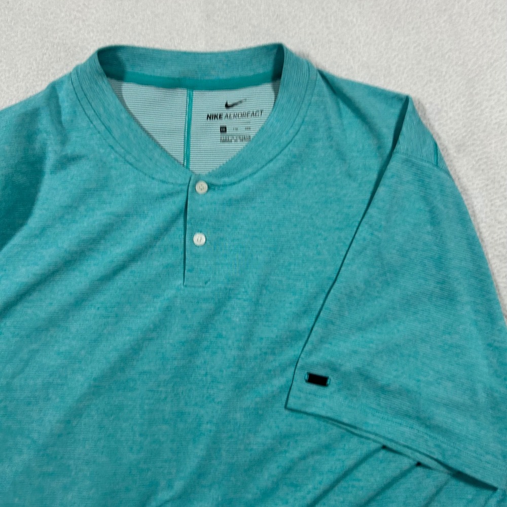 Nike Shirt Mens 2XL Teal Golf Tiger Woods AeroReact Mock Blade Polo BV1315